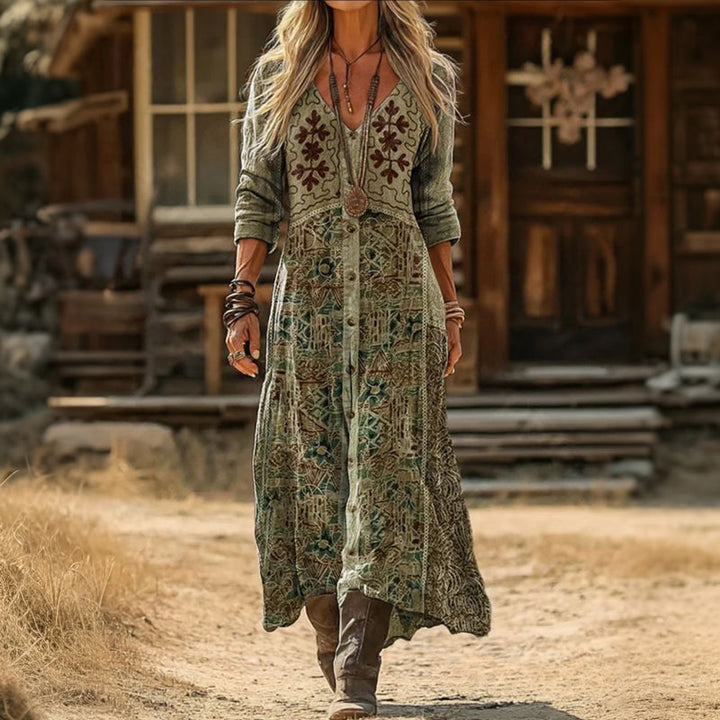 【Långärmad】Avslappnad Vintage Klänning