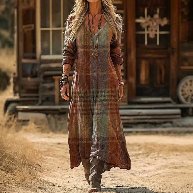 【Långärmad】Avslappnad Vintage Klänning