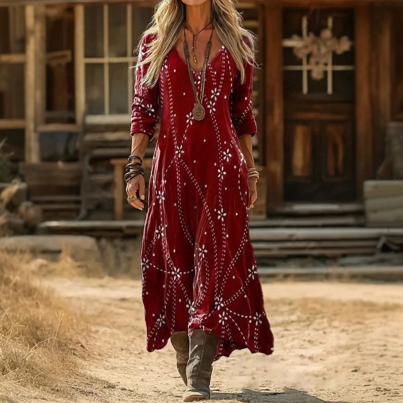 【Långärmad】Avslappnad Vintageklänning