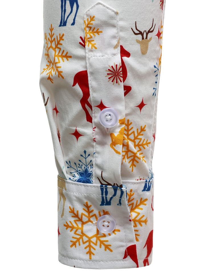 Herre Juletema Festlige Rensdyr Snefnug Hvid Langærmet Skjorte