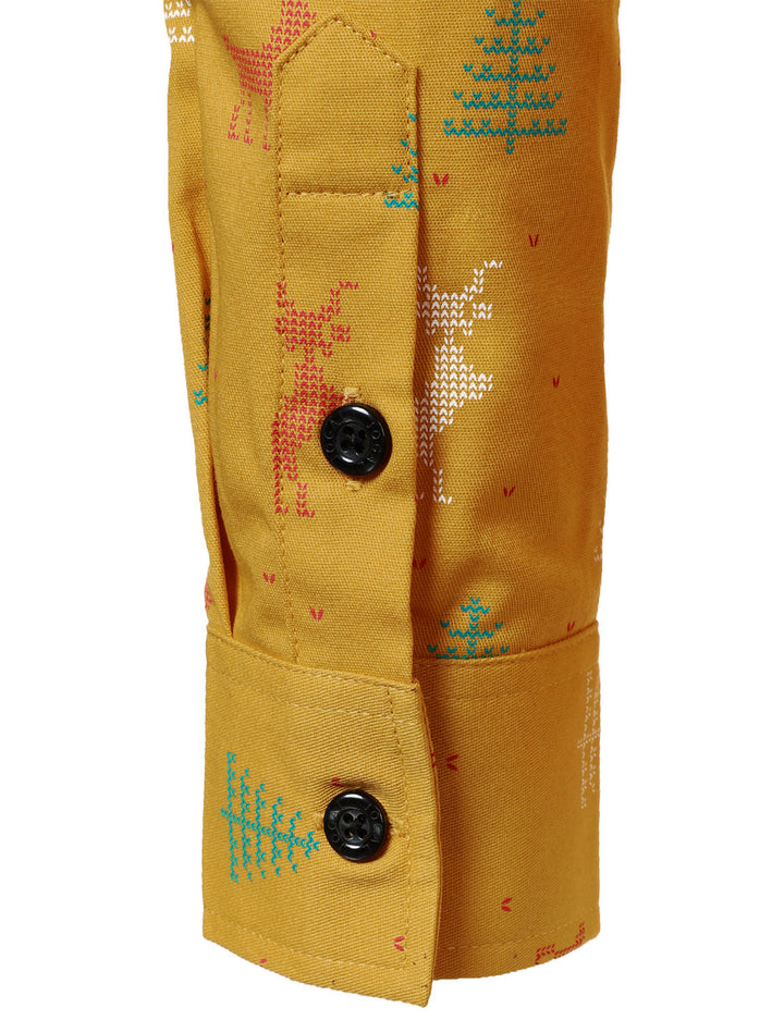 Herre Juletræ Elg Print Andningsbar Gul Långärmad Skjorta