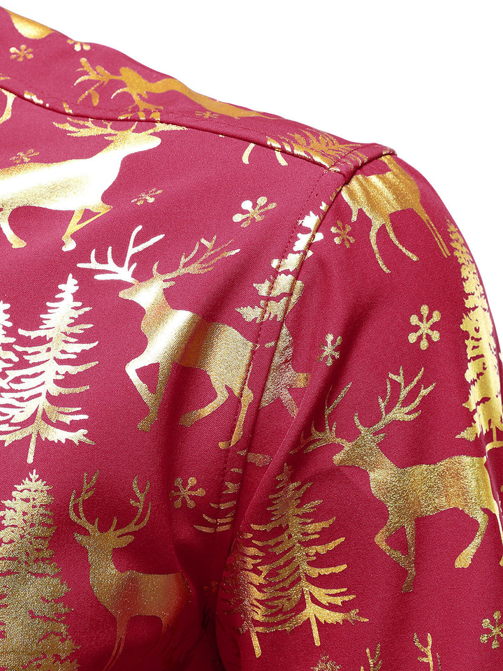 Mäns Gyldene Jul Ren Festlig Tryck Röd Långärmad Skjorta