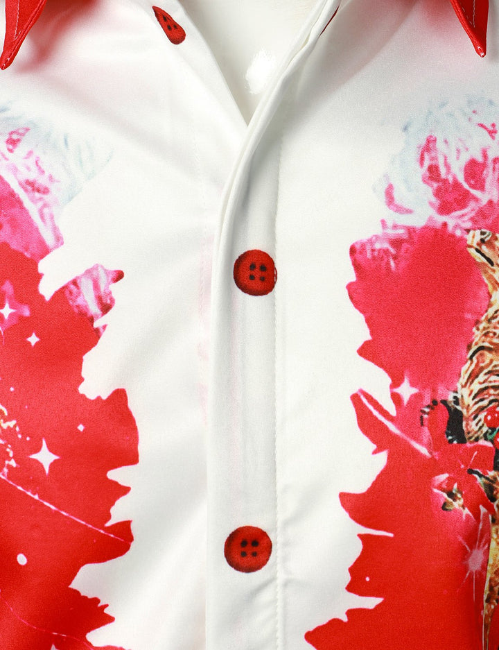 Mäns julinspirerad röd rolig outfit semester knapp-ned långärmad skjorta