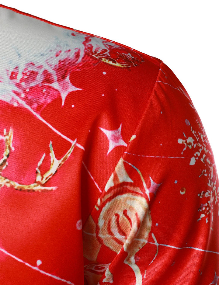 Mäns julinspirerad röd rolig outfit semester knapp-ned långärmad skjorta